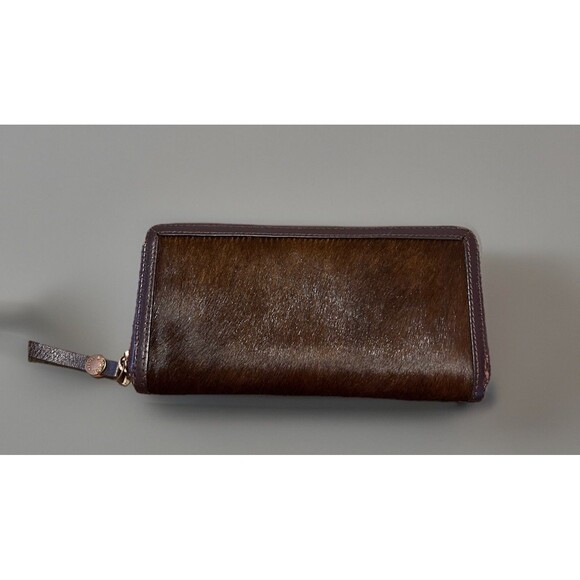 Radley London Leather Whitley Calf Hair Zip Around Wallet Maroon Country Western - Picture 1 of 7
